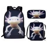 AmzPrint Axolotl Animal Print Bookbag With Lunchbox For Girls American Children Back To School Gift 3pcs Backpack Set AmzPrint Axolotl Animal Print Bookbag With Lunchbox For Girls American Children Back To School Gift 3pcs Backpack Set