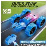Remote Control Car, RC Cars Toys for Kids Ages 6-12, 4WD Stunt Car with LED Lights & 360 Flips, 2.4GHz, Upgraded USB-C Modular Batteries, 8-10 Year Old Boys Birthday Gift 1-Blue Remote Control Car, RC Cars Toys for Kids Ages 6-12, 4WD Stunt Car with LED Lights & 360 Flips, 2.4GHz, Upgraded USB-C Modular Batteries, 8-10 Year Old Boys Birthday Gift 1-Blue