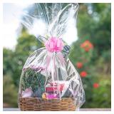 HANDMD 110 PCS Large Cellophane Bags, 30x 40 Inches Clear Cello Bags, with 10PCS Floral Ribbons, Large Basket Bag, Plastic Cellophane Gift Bag, Perfect for Gift Baskets HANDMD 110 PCS Large Cellophane Bags, 30x 40 Inches Clear Cello Bags, with 10PCS Floral Ribbons, Large Basket Bag, Plastic Cellophane Gift Bag, Perfect for Gift Baskets