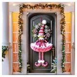 Pink Elf Girl Door Cover 71x35 Inch Christmas Banner for Front Door Outdoor Indoor Decoration Holiday Background with Striped Hat Skirt Snowflake Curls Shoes Red Bow Decoration Pink Elf Girl Door Cover 71x35 Inch Christmas Banner for Front Door Outdoor Indoor Decoration Holiday Background with Striped Hat Skirt Snowflake Curls Shoes Red Bow Decoration