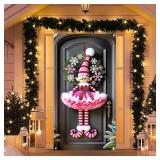Pink Elf Girl Door Cover 71x35 Inch Christmas Banner for Front Door Outdoor Indoor Decoration Holiday Background with Striped Hat Skirt Snowflake Curls Shoes Red Bow Decoration Pink Elf Girl Door Cover 71x35 Inch Christmas Banner for Front Door Outdoor Indoor Decoration Holiday Background with Striped Hat Skirt Snowflake Curls Shoes Red Bow Decoration