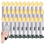 30 pcs Christmas Tree Candles with Clips, 4'Taper Candle Stick with Remote Timer and dimmable, Waterproof White Flameless Mini Window Candle Battery Operated for Trees Wreath 30 pcs Christmas Tree Candles with Clips, 4'Taper Candle Stick with Remote Timer and dimmable, Waterproof White Flameless Mini Window Candle Battery Operated for Trees Wreath