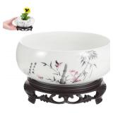 Blue and White Porcelain Hydroponic Planter Pot with Base 6.9 Inch Chinese Style Ceramic Lotus Flower Pot for Indoor Garden and Home Decoration Blue and White Porcelain Hydroponic Planter Pot with Base 6.9 Inch Chinese Style Ceramic Lotus Flower Pot for Indoor Garden and Home Decoration