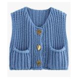 Women's Sleeveless Chunky Knit Top Casual Cropped Button Down Sweater Vest Open Front Cardigan with Pockets Women's Sleeveless Chunky Knit Top Casual Cropped Button Down Sweater Vest Open Front Cardigan with Pockets