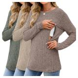 Sweetyweee 3 Pack Women's Nursing Tops Breastfeeding Shirts Long Sleeve Maternity Ribbed Sweaters with Hidden Zipper(Army Green, Apricot, Coffee,Medium) Sweetyweee 3 Pack Women's Nursing Tops Breastfeeding Shirts Long Sleeve Maternity Ribbed Sweaters with Hidden Zipper(Army Green, Apricot, Coffee,Medium)