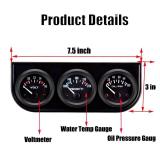 BLLYOGU 52mm 3-in-1 Car Gauge Kit - Voltage Meter, Water Temperature, and Oil Pressure Gauges - Auto Dashboard Triple Gauge Set for 12V Cars(Black) BLLYOGU 52mm 3-in-1 Car Gauge Kit - Voltage Meter, Water Temperature, and Oil Pressure Gauges - Auto Dashboard Triple Gauge Set for 12V Cars(Black)