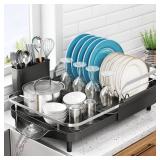 SNTD Dish Drying Rack, Expandable Dish Rack for Kitchen Counter, Stainless Steel Dish Drainer with Drainboard Set and Utensil Holder (Black) SNTD Dish Drying Rack, Expandable Dish Rack for Kitchen Counter, Stainless Steel Dish Drainer with Drainboard Set and Utensil Holder (Black)