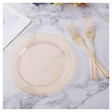 Goodluck 120PCS 7\' Gold Glitter Dessert Plastic Plates with 7.4\' Forks, Gold Appetizer Plates for 60 Guests, Including 60 Disposable Cake Plastic Plates and 60 Forks for Wedding/Birthday Party Goodluck 120PCS 7\' Gold Glitter Dessert Plastic Plates with 7.4\' Forks, Gold Appetizer Plates for 60 Guests, Including 60 Disposable Cake Plastic Plates and 60 Forks for Wedding/Birthday Party