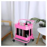 Melody House 2-Tier Metal Mesh Rolling Cart Storage Organizer with Utility Handle and Wheels, Multi-Functional Storage Trolley for Office Living Room Kitchen, Pink Melody House 2-Tier Metal Mesh Rolling Cart Storage Organizer with Utility Handle and Wheels, Multi-Functional Storage Trolley for Office Living Room Kitchen, Pink