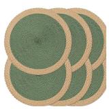 Noctiflorous Round Placemats Set of 6, 15 Inch Braided Hand Woven Table Mats, Heat Resistant Non-Slip Wipeable Wide Edge Place Mats for Kitchen Dining Indoor Outdoor Use(Green, 6) Noctiflorous Round Placemats Set of 6, 15 Inch Braided Hand Woven Table Mats, Heat Resistant Non-Slip Wipeable Wide Edge Place Mats for Kitchen Dining Indoor Outdoor Use(Green, 6)