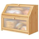 Vriccc Bread Box for Kitchen Counter, Large Bamboo Wood Double Layer Bread Box, Wooden Bread Storage Capacity Vriccc Bread Box for Kitchen Counter, Large Bamboo Wood Double Layer Bread Box, Wooden Bread Storage Capacity