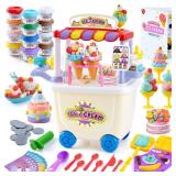 PLAY Ice Cream Cart Toys for Kids - Color Dough Sets for Kids Ages 4-8 with 12 Cans, Pretend Play Toy Ice Cream Shop Counter Playset for Girls Boys Gifts PLAY Ice Cream Cart Toys for Kids - Color Dough Sets for Kids Ages 4-8 with 12 Cans, Pretend Play Toy Ice Cream Shop Counter Playset for Girls Boys Gifts