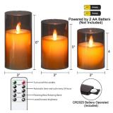 Eldnacele Glass Flameless Candles with Remote and Timer, Battery Operated Moving Wick Unbreakable Plastic Black Flickering LED Pillar Candle Set of 3 Dinner Wedding Holiday Indoor Decor Eldnacele Glass Flameless Candles with Remote and Timer, Battery Operated Moving Wick Unbreakable Plastic Black Flickering LED Pillar Candle Set of 3 Dinner Wedding Holiday Indoor Decor