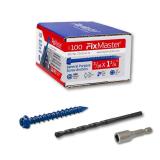 FixMaster 3/16 x 1-3/4\' Hex Head Blue Concrete Screw Anchors (100 pcs Screw Kit) with one Screwdriver and Drill Bit for Concrete, Masonry, Block, Brick and Wood Fastening FixMaster 3/16 x 1-3/4\' Hex Head Blue Concrete Screw Anchors (100 pcs Screw Kit) with one Screwdriver and Drill Bit for Concrete, Masonry, Block, Brick and Wood Fastening