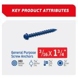 FixMaster 3/16 x 1-3/4\' Hex Head Blue Concrete Screw Anchors (100 pcs Screw Kit) with one Screwdriver and Drill Bit for Concrete, Masonry, Block, Brick and Wood Fastening FixMaster 3/16 x 1-3/4\' Hex Head Blue Concrete Screw Anchors (100 pcs Screw Kit) with one Screwdriver and Drill Bit for Concrete, Masonry, Block, Brick and Wood Fastening