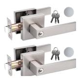 DSJJBLL 2 Pack Door Handle Heavy Duty, Keyed Alike Entry Door Lever, Door Knobs with Lock and Key (Different Keys), Square Door Lever in Satin Nickel for Bedroom, Bathroom and Front Door DSJJBLL 2 Pack Door Handle Heavy Duty, Keyed Alike Entry Door Lever, Door Knobs with Lock and Key (Different Keys), Square Door Lever in Satin Nickel for Bedroom, Bathroom and Front Door