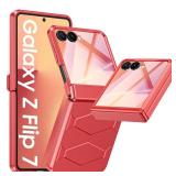 Vizvera for Samsung Galaxy Z Flip 7 Case with Hinge Protection, Built-in Screen Protector Shockproof All-Inclusive Phone Cover for Z Flip 7-Coral Red Vizvera for Samsung Galaxy Z Flip 7 Case with Hinge Protection, Built-in Screen Protector Shockproof All-Inclusive Phone Cover for Z Flip 7-Coral Red