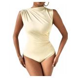 Milumia Women's Ruched Tank Top Sleeveless Mock Neck Bodysuit Fitted Jumpsuit Tops Butter Yellow Medium Milumia Women's Ruched Tank Top Sleeveless Mock Neck Bodysuit Fitted Jumpsuit Tops Butter Yellow Medium
