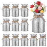 12 Pcs Farmhouse Metal Flower Vase Decor, 5.3 Inch Galvanized Milk Can Jug Vase with Twine Bow Rustic Flower Buckets for Centerpieces Floral Display Table Home Wedding Festival DIY Decorations 12 Pcs Farmhouse Metal Flower Vase Decor, 5.3 Inch Galvanized Milk Can Jug Vase with Twine Bow Rustic Flower Buckets for Centerpieces Floral Display Table Home Wedding Festival DIY Decorations