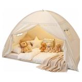 Toddler bed Tent Canopy: Lights & Flags Indoor Floor Twin Bed Kids Tent Play Tent - Twin Bed Curtains - Girls&Boys Play House Bedroom Privacy Space Sleeping Tents Gifts Large Teepee Tent(Golden Beige) Toddler bed Tent Canopy: Lights & Flags Indoor Floor Twin Bed Kids Tent Play Tent - Twin Bed Curtains - Girls&Boys Play House Bedroom Privacy Space Sleeping Tents Gifts Large Teepee Tent(Golden Beige)