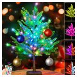 Pooqla RGB Lighted Mini Christmas Tree, Color Changing Tabletop LED Xmas Tree with Remote, 28 Colors 80 LED Pre-lit Artificial Small Tree with Hanging Ball Ornaments Home Party Christmas Decoration Pooqla RGB Lighted Mini Christmas Tree, Color Changing Tabletop LED Xmas Tree with Remote, 28 Colors 80 LED Pre-lit Artificial Small Tree with Hanging Ball Ornaments Home Party Christmas Decoration