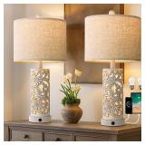 OYEARS 22'' Table Lamp Set of 2 for Living Room,Farmhouse Lamp for for Bedroom,Vintage Retro Bedside Lamps with USB Ports Linen Shade for Home Office (Wash White, Bulb Included) OYEARS 22'' Table Lamp Set of 2 for Living Room,Farmhouse Lamp for for Bedroom,Vintage Retro Bedside Lamps with USB Ports Linen Shade for Home Office (Wash White, Bulb Included)