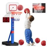 HYES Toddler Basketball Hoop with Scoreboard/LED Basketball Rim/4 Balls, 55\' Height Adjustable Basketball Hoop for Kids 3-5, Indoor Outdoor Sport Toys Birthday Gifts for Baby Boys Girls HYES Toddler Basketball Hoop with Scoreboard/LED Basketball Rim/4 Balls, 55\' Height Adjustable Basketball Hoop for Kids 3-5, Indoor Outdoor Sport Toys Birthday Gifts for Baby Boys Girls