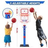 HYES Toddler Basketball Hoop with Scoreboard/LED Basketball Rim/4 Balls, 55\' Height Adjustable Basketball Hoop for Kids 3-5, Indoor Outdoor Sport Toys Birthday Gifts for Baby Boys Girls HYES Toddler Basketball Hoop with Scoreboard/LED Basketball Rim/4 Balls, 55\' Height Adjustable Basketball Hoop for Kids 3-5, Indoor Outdoor Sport Toys Birthday Gifts for Baby Boys Girls