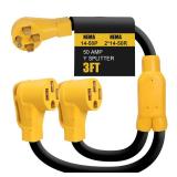 NEMA 14-50 Y Splitter Adapter Cord for RV and EV, 4-Prong 240-Volt, ETL&UL Listed, 6/3, 8/1 STW AWG Gauge-Auto/RV/EV/Tesla Model 3/S/X/Y-3 Feet-Yellow NEMA 14-50 Y Splitter Adapter Cord for RV and EV, 4-Prong 240-Volt, ETL&UL Listed, 6/3, 8/1 STW AWG Gauge-Auto/RV/EV/Tesla Model 3/S/X/Y-3 Feet-Yellow