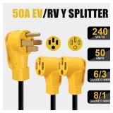 NEMA 14-50 Y Splitter Adapter Cord for RV and EV, 4-Prong 240-Volt, ETL&UL Listed, 6/3, 8/1 STW AWG Gauge-Auto/RV/EV/Tesla Model 3/S/X/Y-3 Feet-Yellow NEMA 14-50 Y Splitter Adapter Cord for RV and EV, 4-Prong 240-Volt, ETL&UL Listed, 6/3, 8/1 STW AWG Gauge-Auto/RV/EV/Tesla Model 3/S/X/Y-3 Feet-Yellow
