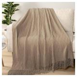 PAVILIA Tan Taupe Knit Throw Blanket for Couch Bed, Soft Knitted Farmhouse Sofa Throw for Living Room, Lightweight Decorative Fall Throw Blanket for Chair, Outdoor Textured Boho Blanket, 50x60 PAVILIA Tan Taupe Knit Throw Blanket for Couch Bed, Soft Knitted Farmhouse Sofa Throw for Living Room, Lightweight Decorative Fall Throw Blanket for Chair, Outdoor Textured Boho Blanket, 50x60