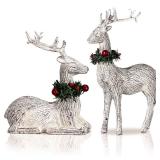 Cinnvoice 2 Pcs Christmas Reindeer Decoration Resin Reindeer Figurines for Christmas Tabletop Decor Vintage Statues Decorative Standing Sitting Deer Ornaments for Home Office Indoor Xmas Table Sign Cinnvoice 2 Pcs Christmas Reindeer Decoration Resin Reindeer Figurines for Christmas Tabletop Decor Vintage Statues Decorative Standing Sitting Deer Ornaments for Home Office Indoor Xmas Table Sign