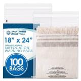 Spartan Industrial - 18\' X 24\' (100 Count) Self Seal Clear Poly Bags with Suffocation Warning for Packaging, T Shirts - Permanent Adhesive Spartan Industrial - 18\' X 24\' (100 Count) Self Seal Clear Poly Bags with Suffocation Warning for Packaging, T Shirts - Permanent Adhesive