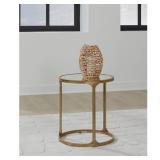 Korajane 20 in. Gold/Gray Round Faux Marble Top End Table Korajane 20 in. Gold/Gray Round Faux Marble Top End Table