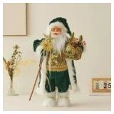 Green and Gold Metallic Santa Decoration in Plastic Wrap Green and Gold Metallic Santa Decoration in Plastic Wrap