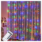 WATERGLIDE 300 LED Curtain Lights, Remote Control Christmas Decorative Hanging String Lights, 8 Lighting Mode, Plug in for Indoor Outdoor Holiday Party Garden Backdrop Wedding Home Decor, Multicolor WATERGLIDE 300 LED Curtain Lights, Remote Control Christmas Decorative Hanging String Lights, 8 Lighting Mode, Plug in for Indoor Outdoor Holiday Party Garden Backdrop Wedding Home Decor, Multicolor