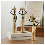 Dwelloria Set of 3 African Women Resin Figurines Black and Gold Tribal Lady Sculptures for Living Room, Shelf, Office or Entryway Decor, Modern Ethnic Home Decoration Dwelloria Set of 3 African Women Resin Figurines Black and Gold Tribal Lady Sculptures for Living Room, Shelf, Office or Entryway Decor, Modern Ethnic Home Decoration