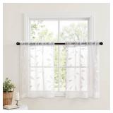 MIULEE White Sheer Kitchen Curtains 30x36 Inches Length 2 Panels Embroidered Leaf Patterned Rod Pocket Floral Semi Sheer Faux Linen Short Window Curtains Drapes Set for Bathroom Cafe MIULEE White Sheer Kitchen Curtains 30x36 Inches Length 2 Panels Embroidered Leaf Patterned Rod Pocket Floral Semi Sheer Faux Linen Short Window Curtains Drapes Set for Bathroom Cafe