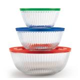 Pyrex Sculpted (3-Pack) Glass Mixing Bowls Set With Plastic Lids For Prepping, Baking and Cooking, Preheated Oven, Dishwasher, Freezer, and Microwave Safe Pyrex Sculpted (3-Pack) Glass Mixing Bowls Set With Plastic Lids For Prepping, Baking and Cooking, Preheated Oven, Dishwasher, Freezer, and Microwave Safe