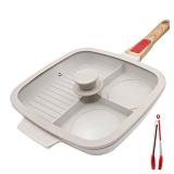Bobikuke Grill Pan for Stove Tops with Detachable Handle, Nonstick Versatile Griddle Pan with Lid, Square Skillet PFOA Free, White Bobikuke Grill Pan for Stove Tops with Detachable Handle, Nonstick Versatile Griddle Pan with Lid, Square Skillet PFOA Free, White