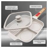 Bobikuke Grill Pan for Stove Tops with Detachable Handle, Nonstick Versatile Griddle Pan with Lid, Square Skillet PFOA Free, White Bobikuke Grill Pan for Stove Tops with Detachable Handle, Nonstick Versatile Griddle Pan with Lid, Square Skillet PFOA Free, White