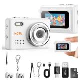 HOTU Mini Keychain Digital Camera, Y2K Pocket-Size Mini Camera, 2MP 1080P Small Camera with 32GB Card, Video Recorder with Long Battery Life for Travel, Party and Vlog (White) HOTU Mini Keychain Digital Camera, Y2K Pocket-Size Mini Camera, 2MP 1080P Small Camera with 32GB Card, Video Recorder with Long Battery Life for Travel, Party and Vlog (White)