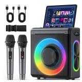 Karaoke Machine with 2 Wireless Rechargeable Microphones: Portable Bluetooth Speaker for Adults & Kids - PA System with Lights Supports TWS/TF Card/USB/AUX for Home Party Karaoke Machine with 2 Wireless Rechargeable Microphones: Portable Bluetooth Speaker for Adults & Kids - PA System with Lights Supports TWS/TF Card/USB/AUX for Home Party