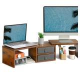 TEAMIX Dual Monitor Stand Riser with 2 Drawers - Length and Angle Adjustable 3 Shelf Monitor Riser with Storage Desk Organizer Large Monitor Stand for 2 Monitors/Laptop/PC,Screen/TV Stand Riser TEAMIX Dual Monitor Stand Riser with 2 Drawers - Length and Angle Adjustable 3 Shelf Monitor Riser with Storage Desk Organizer Large Monitor Stand for 2 Monitors/Laptop/PC,Screen/TV Stand Riser