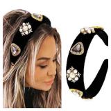 Coridy Black Baroque Headbands Pearl Rhinestones Wide Headband Velvet Jeweled Hair accessories for Women (Elegant) Coridy Black Baroque Headbands Pearl Rhinestones Wide Headband Velvet Jeweled Hair accessories for Women (Elegant)