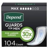 Depend Guards Incontinence Pads for Men, Maximum Absorbency, 104 Count (2 Packs of 52), Packaging May Vary Depend Guards Incontinence Pads for Men, Maximum Absorbency, 104 Count (2 Packs of 52), Packaging May Vary