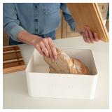 ZICOTO Beautiful Bread Box With Wooden Lid For Your Kitchen Countertop - Spacious Container Perfectly Stores Your Homemade Bread, English Muffins & Bagels - Quality Cutting Board Lid Keeps Loaf Fresh ZICOTO Beautiful Bread Box With Wooden Lid For Your Kitchen Countertop - Spacious Container Perfectly Stores Your Homemade Bread, English Muffins & Bagels - Quality Cutting Board Lid Keeps Loaf Fresh