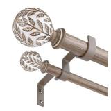 Wolistsa Double Curtain Rod, Boho Wood Decorative Long Dual Curtain Rods for Windows 84 to 120 Inch, 1 Adjustable Heavy Duty Double Rod, Handmade Imitation Weathered Wood Grain Leaf Finial Design Wolistsa Double Curtain Rod, Boho Wood Decorative Long Dual Curtain Rods for Windows 84 to 120 Inch, 1 Adjustable Heavy Duty Double Rod, Handmade Imitation Weathered Wood Grain Leaf Finial Design