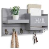 Lwenki Mail Organizer for Wall Mount Key Holder with Shelf Includes Letter Holder and Hooks for Hallway Farmhouse Decor Rustic Wood (16.5 x 9.1 x 3.4) (Gray) Lwenki Mail Organizer for Wall Mount Key Holder with Shelf Includes Letter Holder and Hooks for Hallway Farmhouse Decor Rustic Wood (16.5 x 9.1 x 3.4) (Gray)