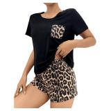 WDIRARA Leopard Print Pajama Set 2-Piece small